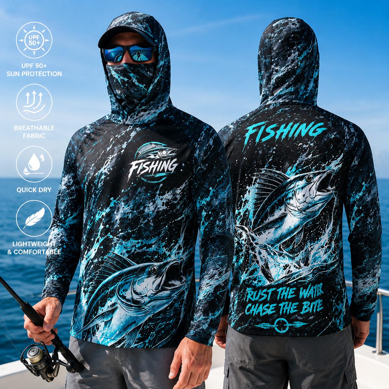 Quick Dry Breathable Men Fishi - Fishing Hoodie ulasan dan harga