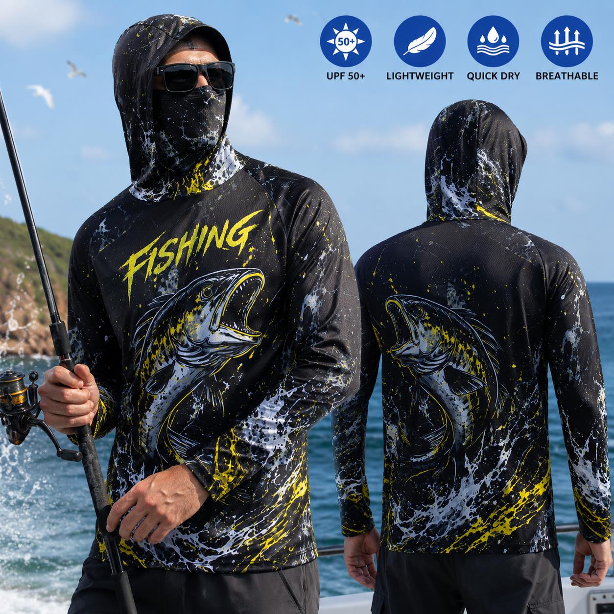 Quick Dry Breathable Men Fishi - Fishing Hoodie ulasan dan harga