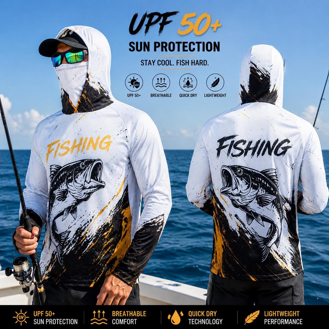 Quick Dry Breathable Men Fishi - Fishing Hoodie ulasan dan harga